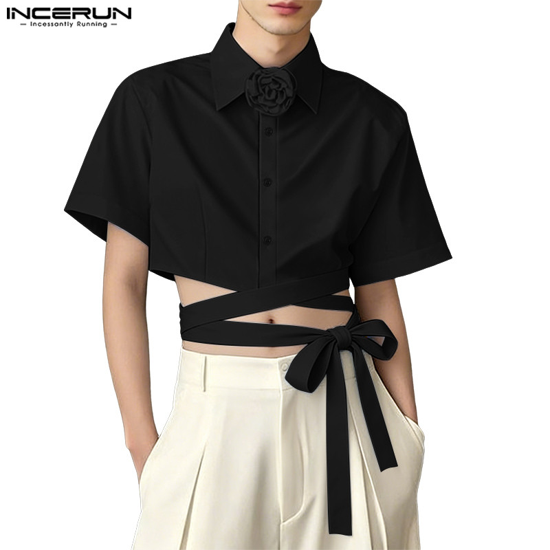 เสื้อครอพติดกระดุมลายดอกไม้สำหรับผู้ชาย
