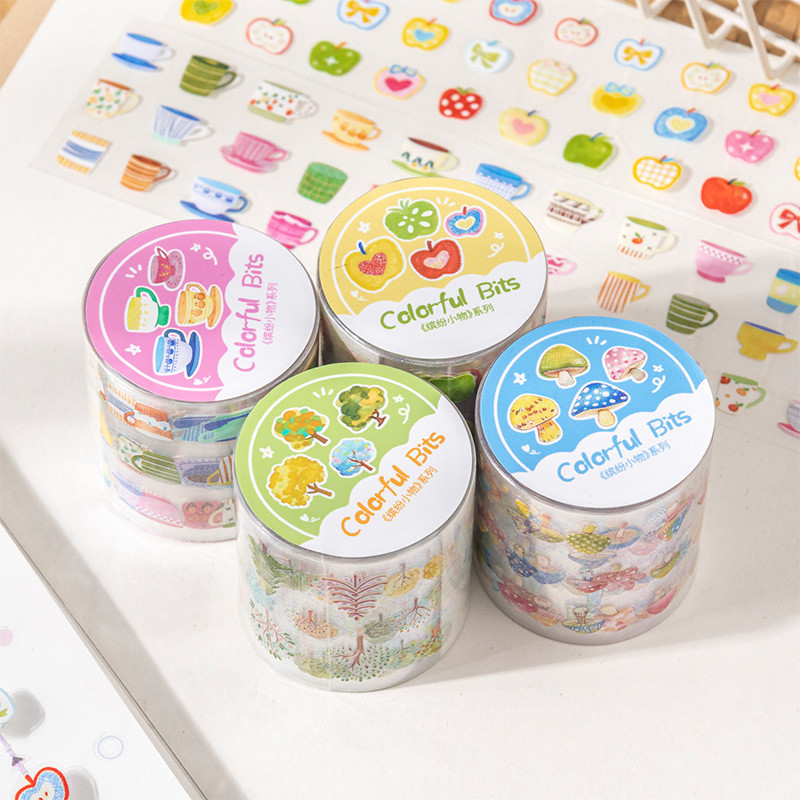 ไดลี่|40 มม. * 2 M ins น่ารักวัตถุขนาดเล็ก Die-Cut เทปคู่มือ All-Match ฉากภูมิทัศน์ PET สติกเกอร์กันน้ําม้วนคู่มือนักเรียนฐานวัสดุภูมิทัศน์