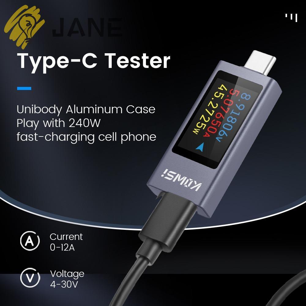 JANE Power Meter Tester, PD Type-C Current และแรงดันไฟฟ้า, KWS-2303C แบตเตอรี่ความจุจอแสดงผล LCD ชาร