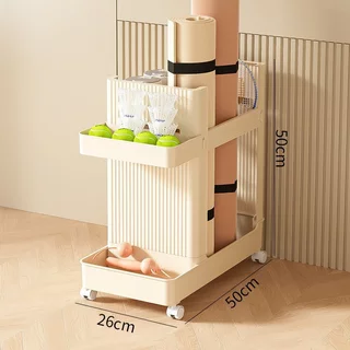 เสื่อโยคะ Rack Fitness Organizer ABS Rolling Cart ความจุขนาดใหญ่ Home Gym Storage