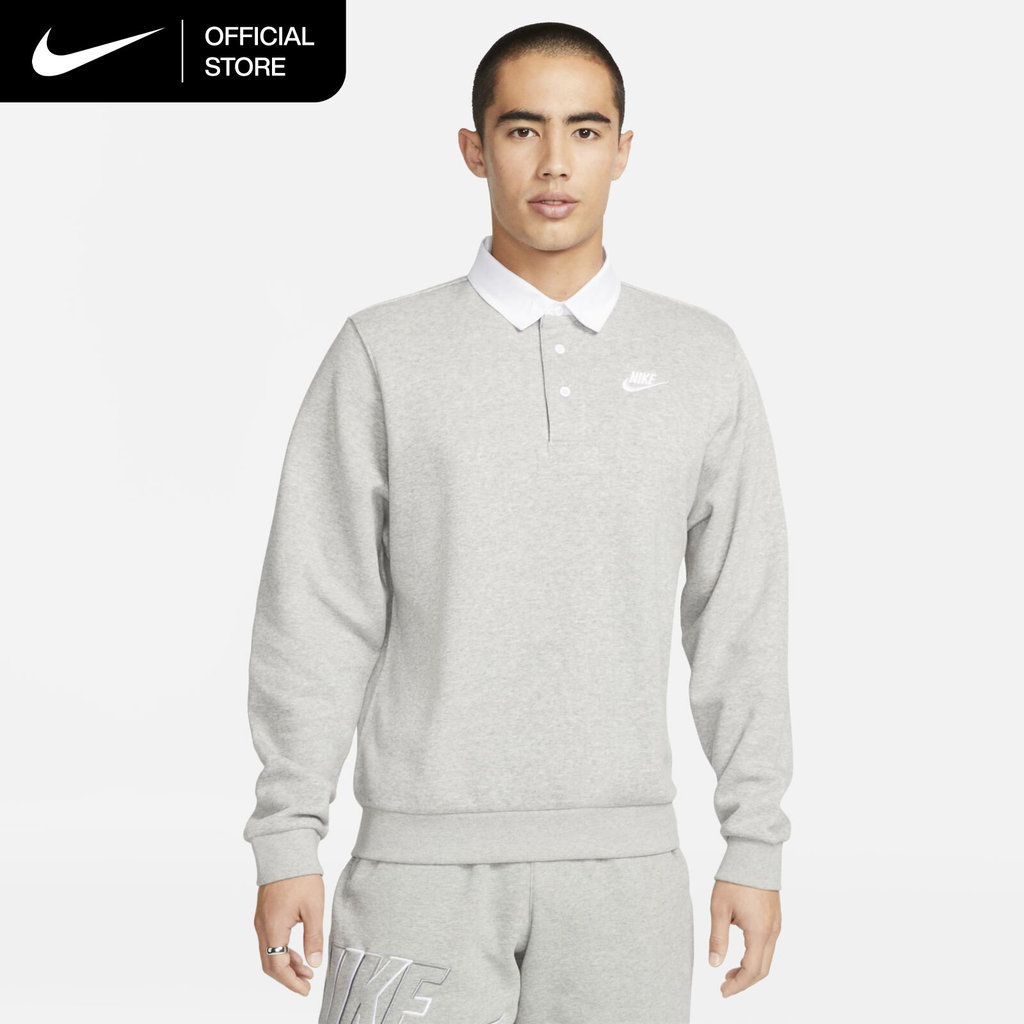 Nike Men's Club Fleece Brushed-Back Long-Sleeve Polo - Dark Grey Heather [DX0538-063]