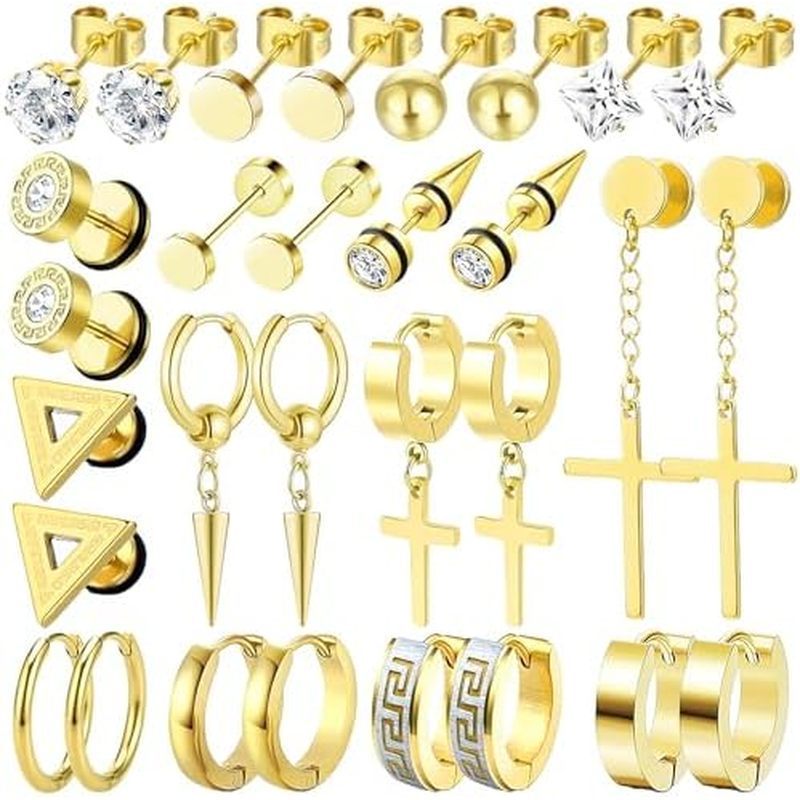 15 Pairs Earrings for Men, Stainless Steel Earrings Stud Kit for Men Women Fashion Piercing Jewelry 