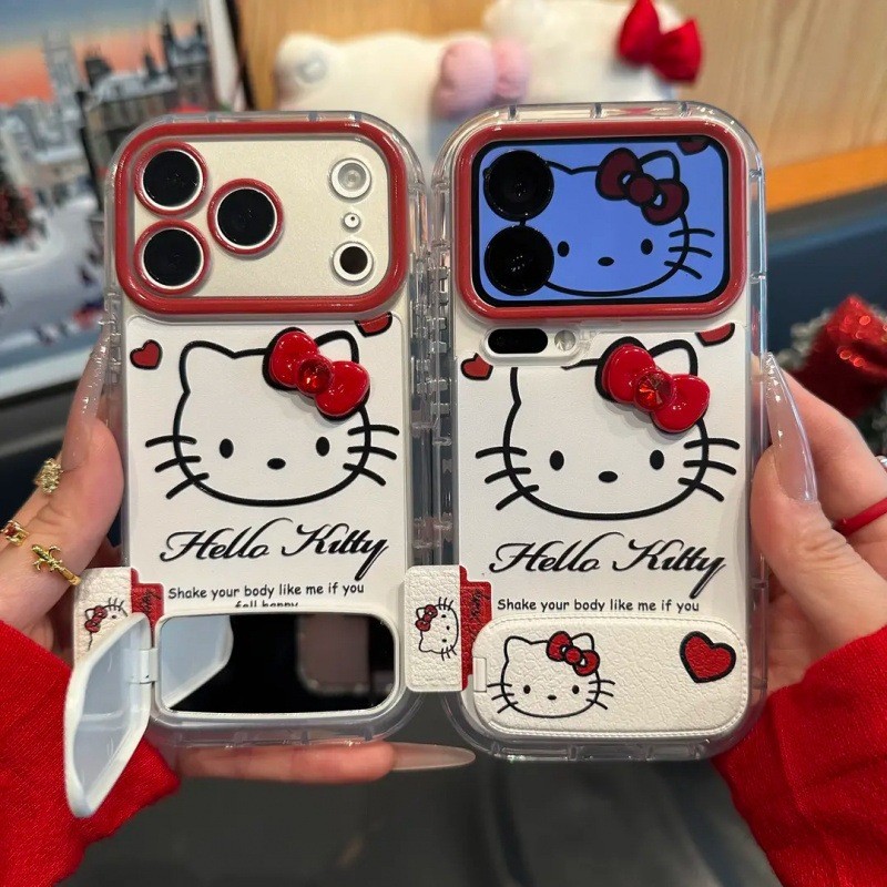 สวัสดี คิตตี้ พิมพ์เคสโทรศัพท์พีซีพรีเมี่ยมพร้อมขาตั้งพลิก-กันกระแทกกันฝุ่นฝาครอบป้องกันรอยขีดข่วนสําหรับ ไอโฟน 17/16/15/14/13/12/11