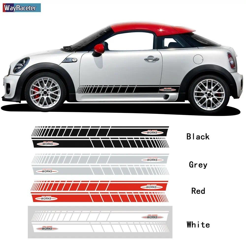 2 ชิ้นประตูรถด้านข้างลายกระโปรงสติกเกอร์รูปลอกสําหรับ MINI Cooper R56 F56 F55 R50 R53 R58 Coupe R57 