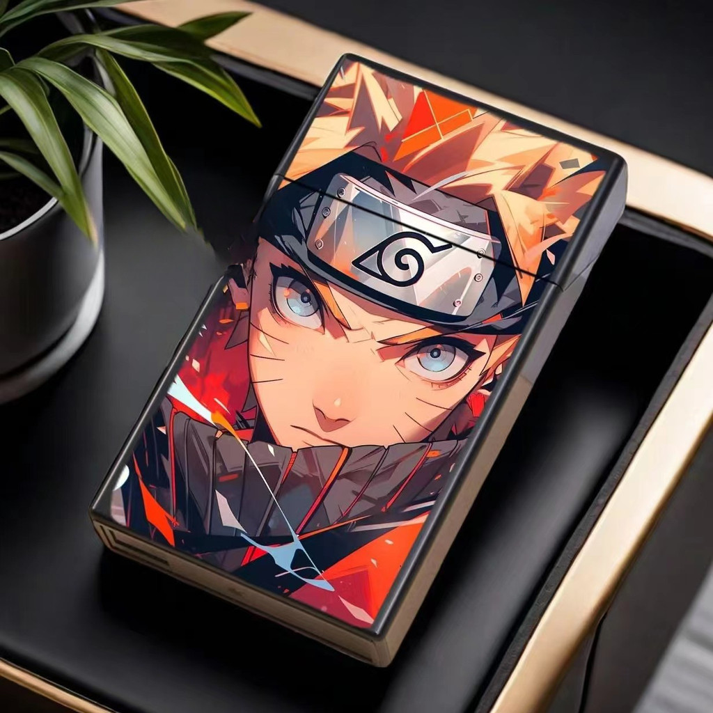 Naruto Thin Stick Cigarette Case 20 Sticks Pack Card Type Storage อัตโนมัติ Pop-Up Shock-Res