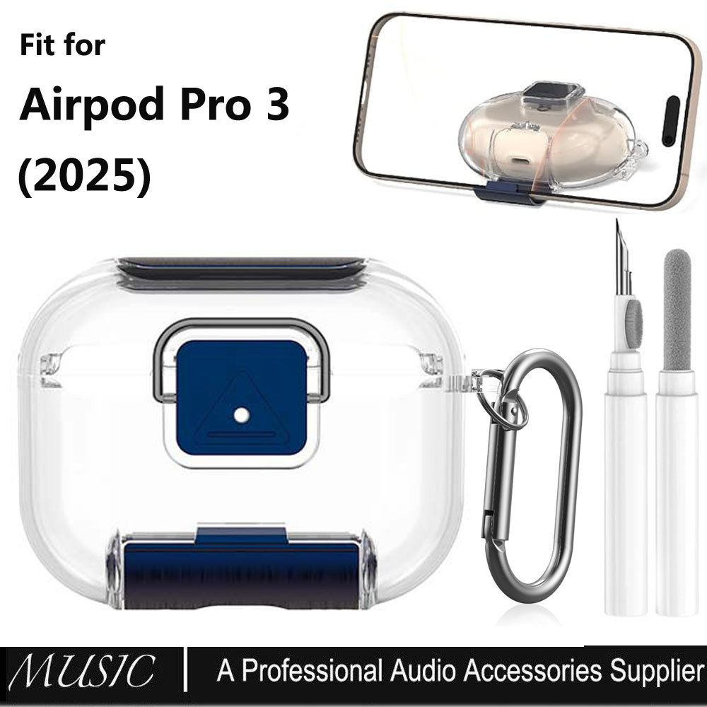 สําหรับเคส Airpods Pro 3,เคสล็อคนิรภัยสําหรับ Airpod Pro 3 (2025) พร้อมขาตั้งโทรศัพท์และชุดทําความสะ