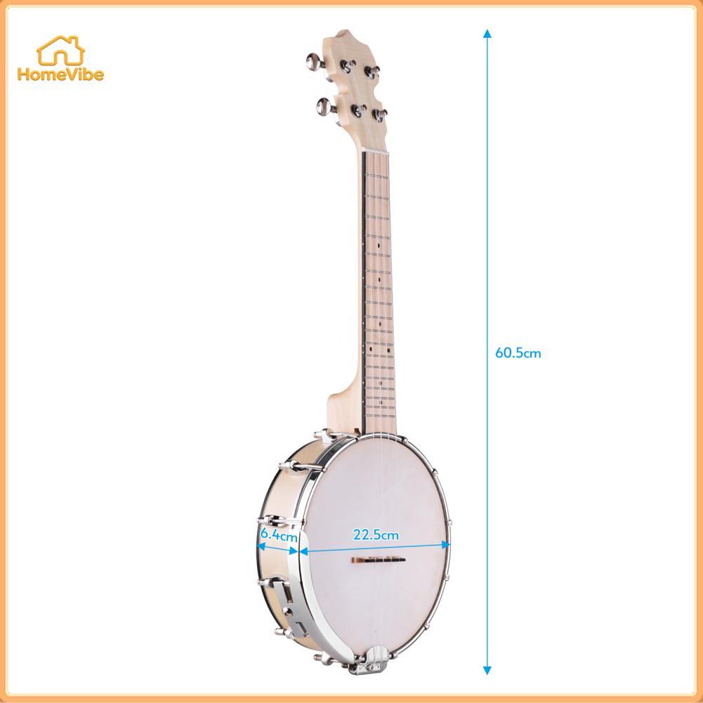 HomeVibe คอนเสิร์ต 23 นิ้วเปิดหลัง Banjo Uke 4 String Banjolele Maple Body Okoume คอพร้อมประแจปรับแต