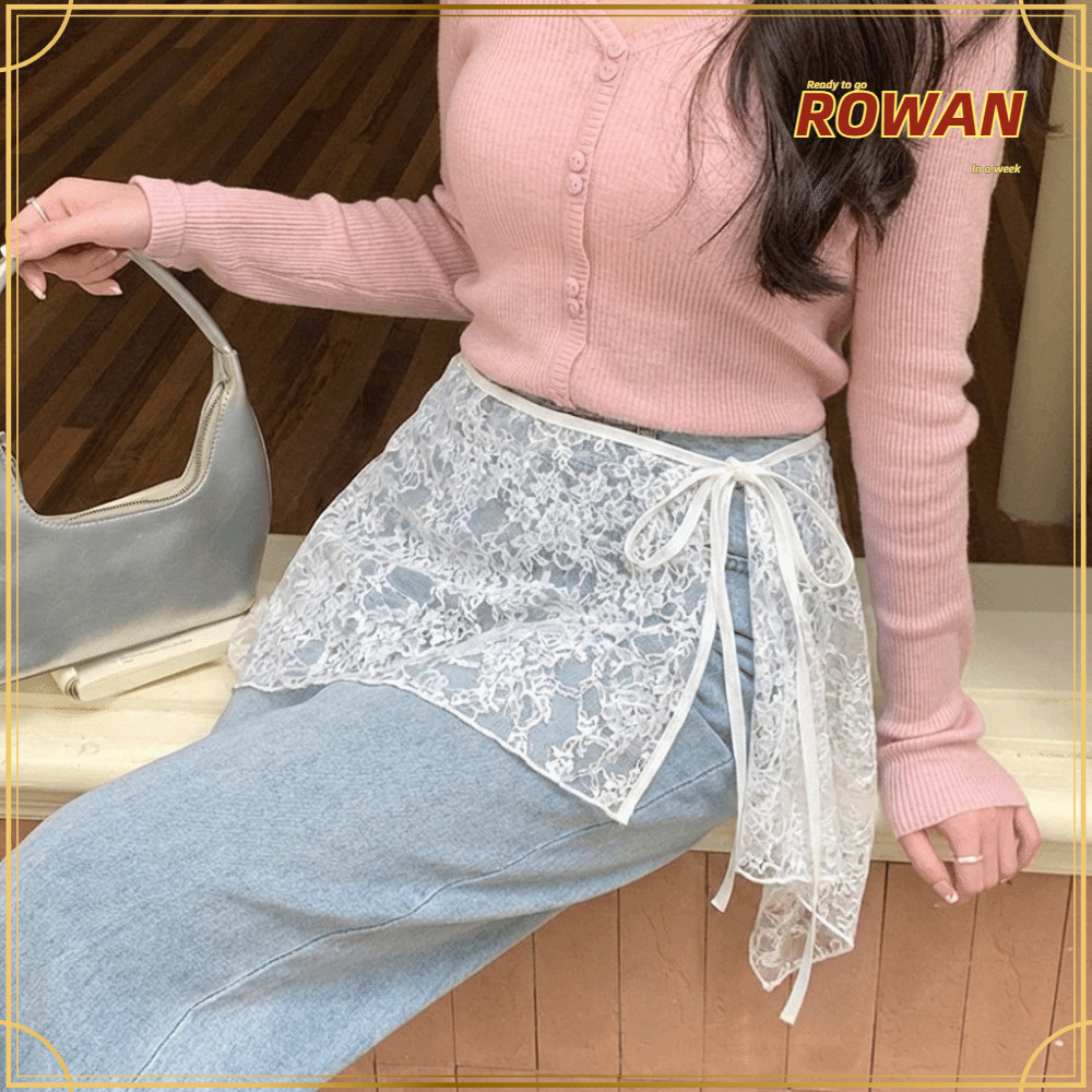 ROWANTH ลูกไม้มินิกระโปรง, เย็บปักถักร้อยไม่สม่ําเสมอ Hemline Lace Up Ruffles กระโปรง, French Lacing Y2K Streetwear Harajuku Ruched กระโปรงกางเกงยีนส์ตกแต่ง