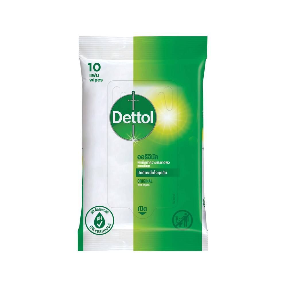 เดทตอลผ้าเปียกแอนตี้แบคทีเรีย 10 แผ่น DETTOL ANTIBACTERIAL WET TISSUE 10SHEETS