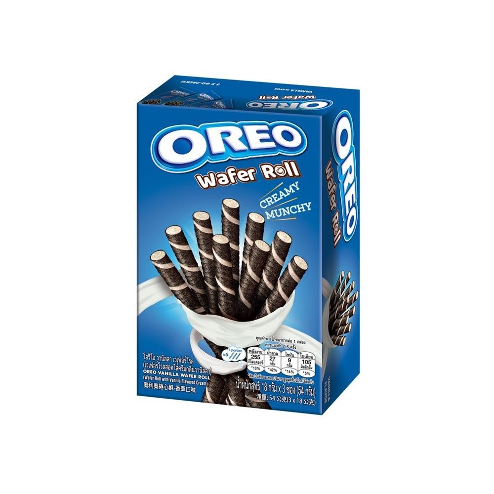 [สินค้าส่งด่วน] โอรีโอ เวเฟอร์โรล ไส้ครีมกลิ่นวานิลลา 54 กรัม OREO WAFER ROLL VANILLA 54 G.