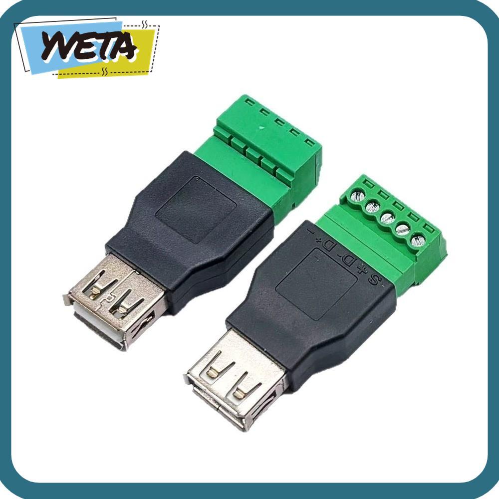 YVETA USB Turn Terminal, Type A หญิง USB 2.0 Connector, Shield Screw Terminal Adapter Connector Jack