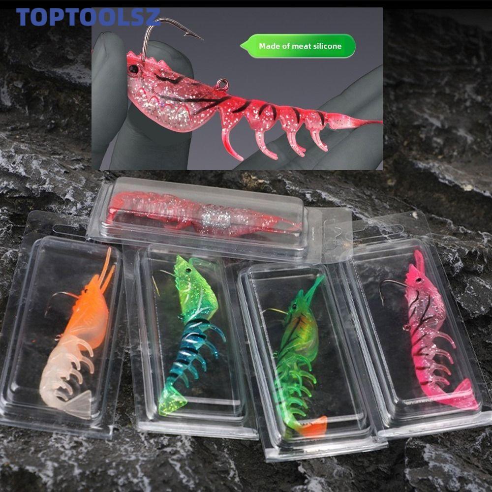 TOPTOOLS TPE เหยื่อตกปลากุ้ง,ความยาว 7 ซม./11 ซม.Pre-rigged Hooks Prawn เหยื่อปลอม, การออกแบบกุ้งประดิษฐ์ 6g/13.5g น้ําหนักวัสดุ Silicagel นุ่ม Pre-rigged Fishing Jigs