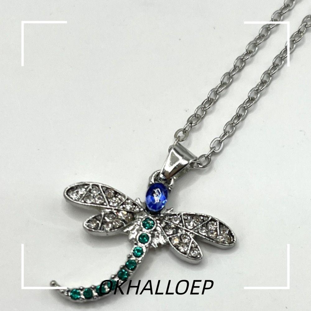 IOKHALLO Cubic Zirconia สร้อยคอ,ฝังการออกแบบที่มีสีสัน Cubic Zirconia Dragonfly จี้สร้อยคอ,แฟชั่น Dr