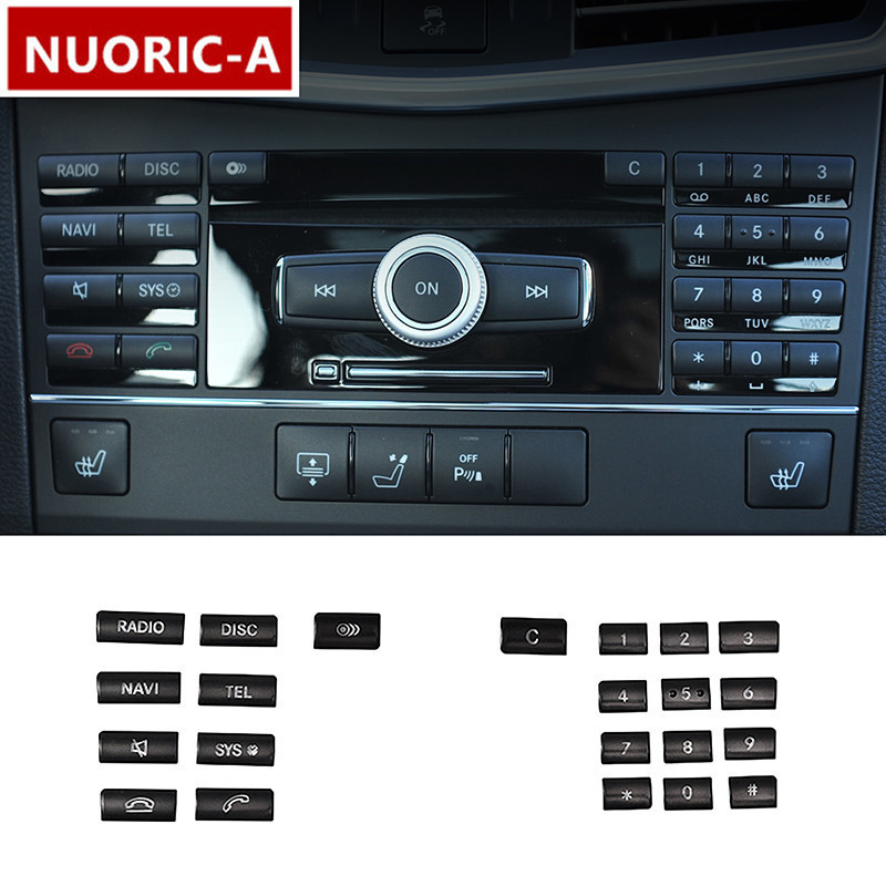 รถจัดแต่งทรงผมคอนโซล CD แผงปุ่มตกแต่ง Trim สติกเกอร์สีดําสําหรับ Mercedes Benz EC Class W212 W204 CL