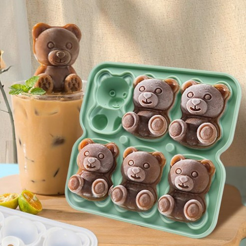 6-Collapse Teddy Bear Ice Mold Large Silicone Tray Ice Bowl, 6-Collapse (Fresh Green), 1 Piece