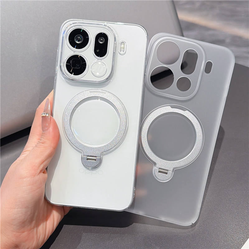 โลหะหมุนวงเล็บเคสโทรศัพท์แม่เหล็กสําหรับOPPO FIND X9 X8 Pro X9S Reno 15F 15 Pro IQOO 15 13 Z9 Turbo Anti yellowing hard PCฝาครอบป้องกันFrosted Anti drop shell