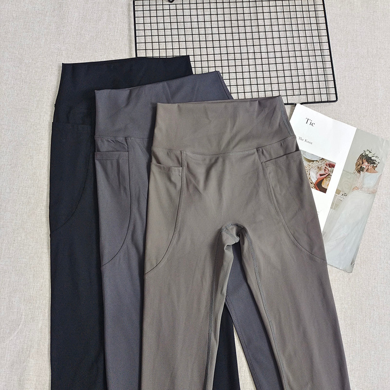 No Embarrasing Line Cloudy Running Fitness Pants Ladies Quick-Drying Double Side Pockets High เอวสะโ