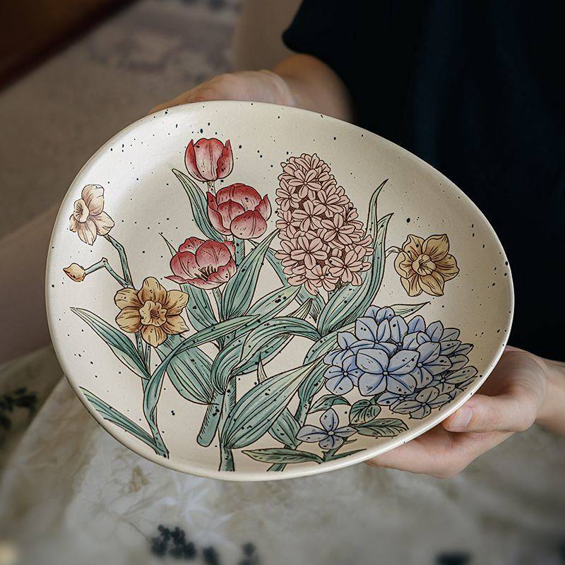 9-Inch Triangle Plate Porcelain Dinner Plate Good-looking Dessert Plate Western Cuisine Steak Plate 