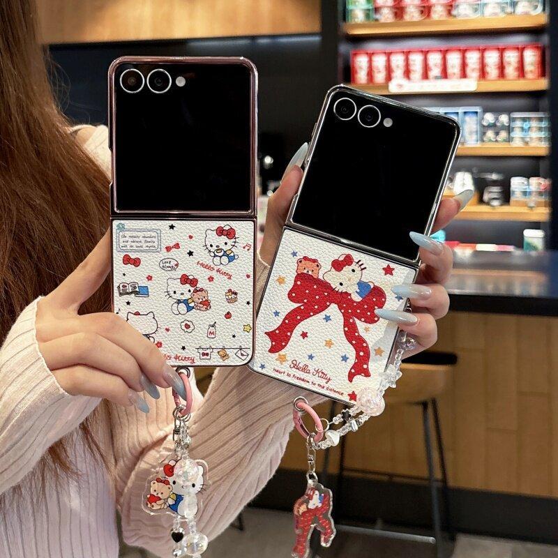 เหมาะสําหรับ Samsung Galaxy ZFlip7 zflip6 การ์ตูนไฟฟ้า KT เคสโทรศัพท์ Lanyard เปลือกแข็งพับสําหรับ Z Flip 7 6 5 4 3 5G N3Flip MixFlip 2 ฝาครอบป้องกัน