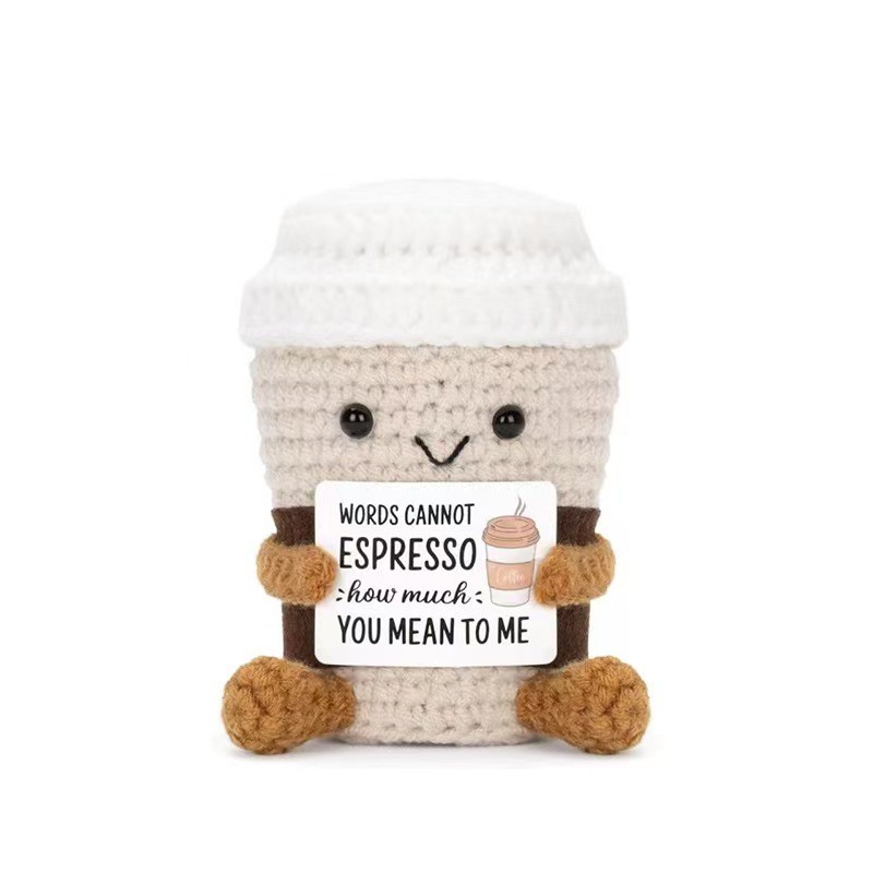 การ์ตูนการ์ตูนถ้วยกาแฟขนสัตว์ตุ๊กตาแฮนด์เมดโครเชต์การ์ดชุด
