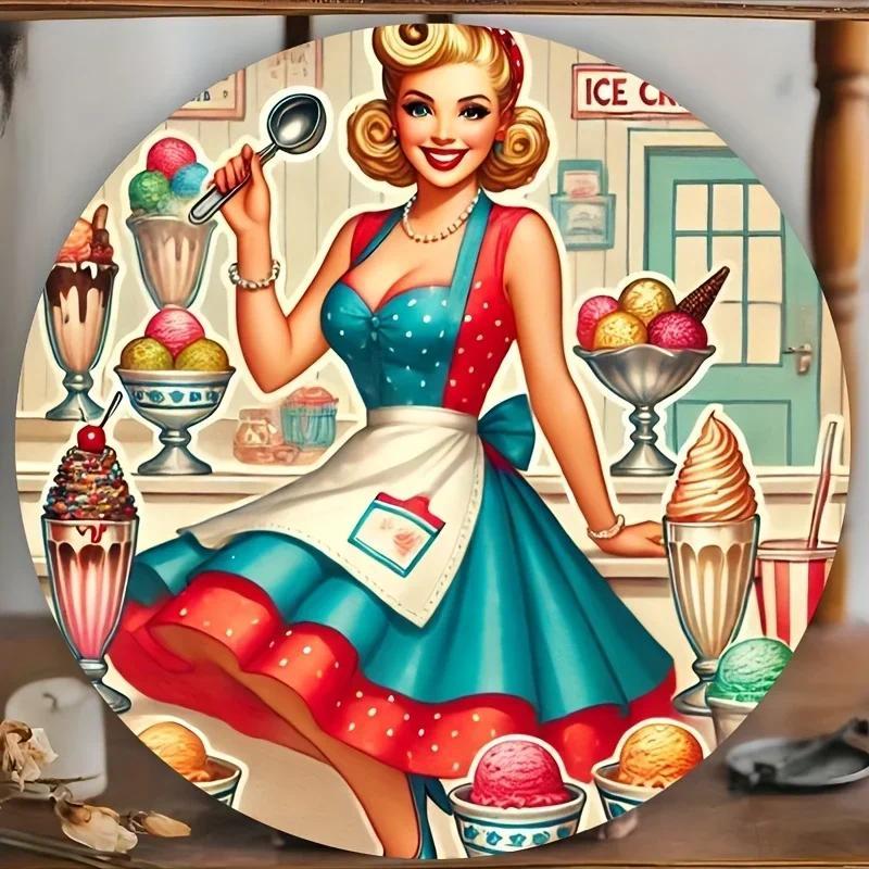 HELLOYOUNG Metal Sign Ice Cream Decor for Home Coffee Shop 8x8 นิ้ว