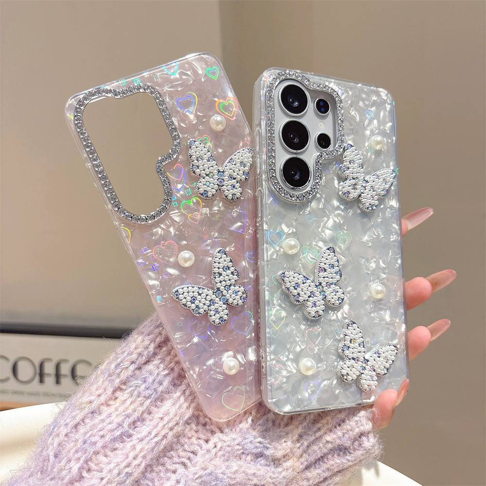 SAMSUNG หรูหราเพชรผีเสื้อเคสโทรศัพท์สําหรับSamsung S26 S25 S24 S23 Ultra Plus FE A36 A55 Soft Glitterที่มีสีสันCandy Cover