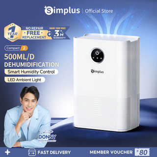 Simplus Smart Dehumidifier 500mL/Day Moisture Removal Intelligent Humidity Monitor 5 Color LED Light