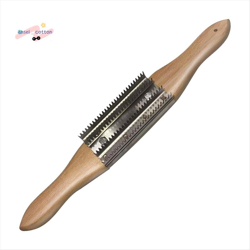 Buffing Wheel Rake เครื่องมือทําความสะอาดสําหรับขัดล้อผสมด้ามไม้บีช & คราดฟันโลหะ 4 แถว
