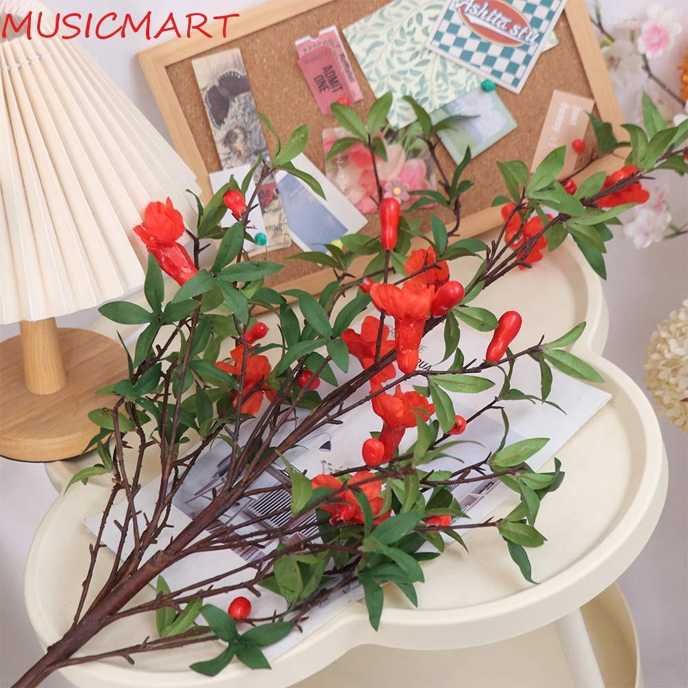 MUSICMART ดอกไม้ทับทิมเทียม,85ซม.จริงสัมผัสทับทิมสาขาดอกไม้,อุปกรณ์ถ่ายภาพสมจริงหรูหราแฮนด์เมดดอกไม้ปลอมบ้านห้องนั่งเล่นตกแต่ง