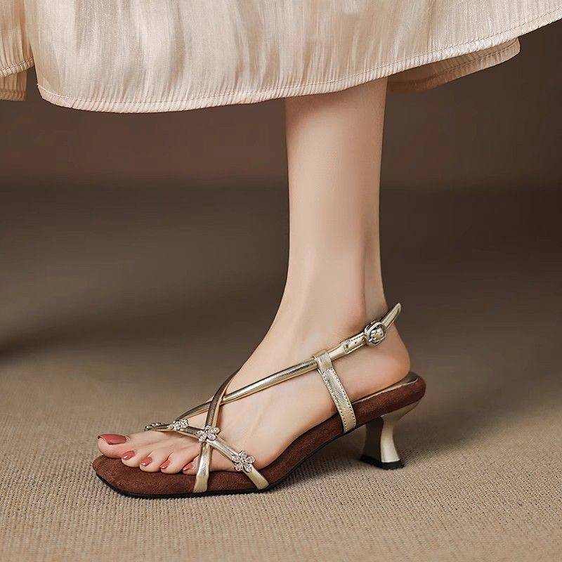 French Style Fairy Style Elegant Open Toe Sandals Stiletto Heel Soft Bottom French Style Fairy Style