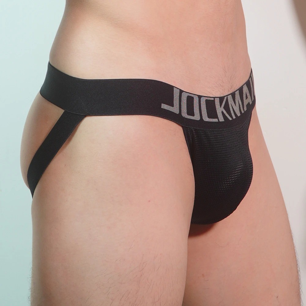 Jockmail Mens Jockstrap กางเกงบุรุษชุดชั้นในผ้าไหมน้ําแข็งตาข่าย Tangas เซ็กซี่