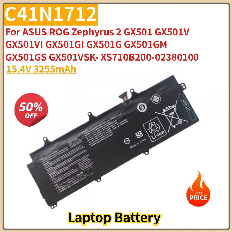 แบตเตอรี่แล็ปท็อปคุณภาพสูง C41N1712 15.4V 3255mAh สําหรับ ASUS ROG Zephyrus 2 GX501GI GX501G GX501V 