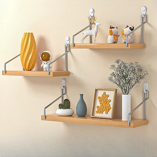 3pc Wall Storage Rack Solid Wood for Home Decor Wall Stands for Wall Mount No-Punch Partition Living