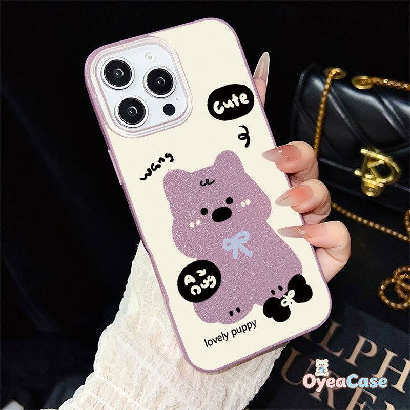 น่ารัก Bow Puppy Glitter IMD สําหรับ Xiaomi 17 Pro Max 15T 15 14T 13T Mi 11 11X 11i HyperCharge 10T Lite 10i การ์ตูนริบบิ้นสุนัขสีสัน Candy สีสีฟ้าสีชมพู Hard Casing