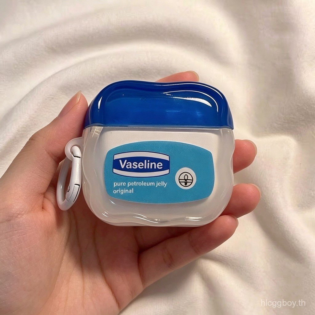 เคส AirPods ลายวาสลีน ยอดฮิตสไตล์ ins สำหรับ AirPods 1 2 3 4 Pro Pro2 เคสใสสีฟ้า-ขาวพร้อมห่วงคล้อง กันกระแทก
