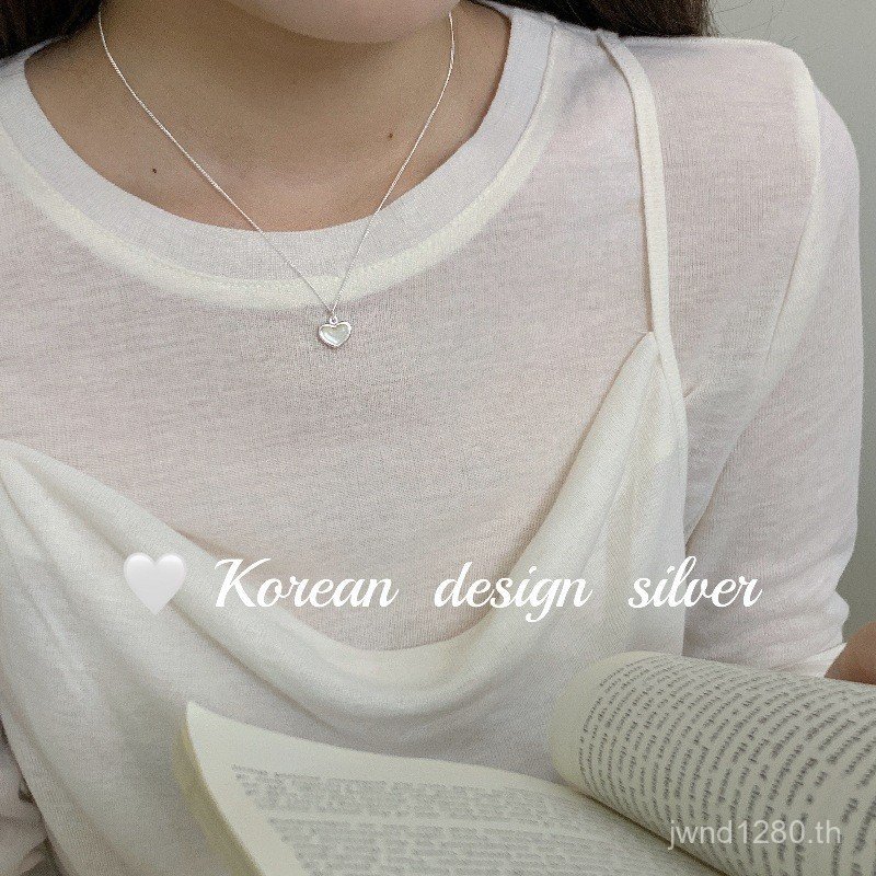 สีขาวสามมิติโซ่ Simple Pure จี้เกาหลี s925 เงิน Love ins Clavicle สร้อยคอรู้สึกสไตล์ Classy จี้ High