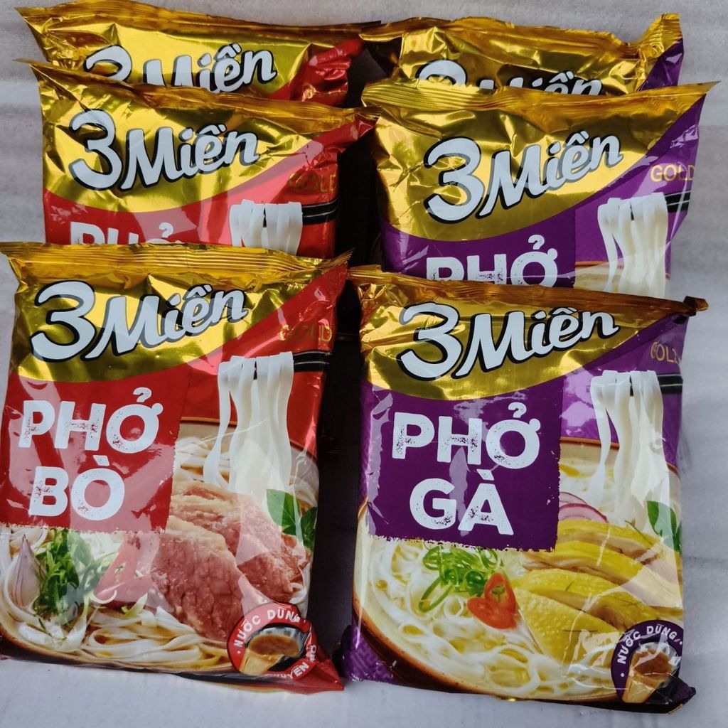 บะหมี่กึ่งสําเร็จรูปเวียดนาม 3Mien Pho Bo Ga ไก่เนื้อบรรจุภัณฑ์สีทอง Brewing ผงอาหารสําเร็จรูป 75g ถ