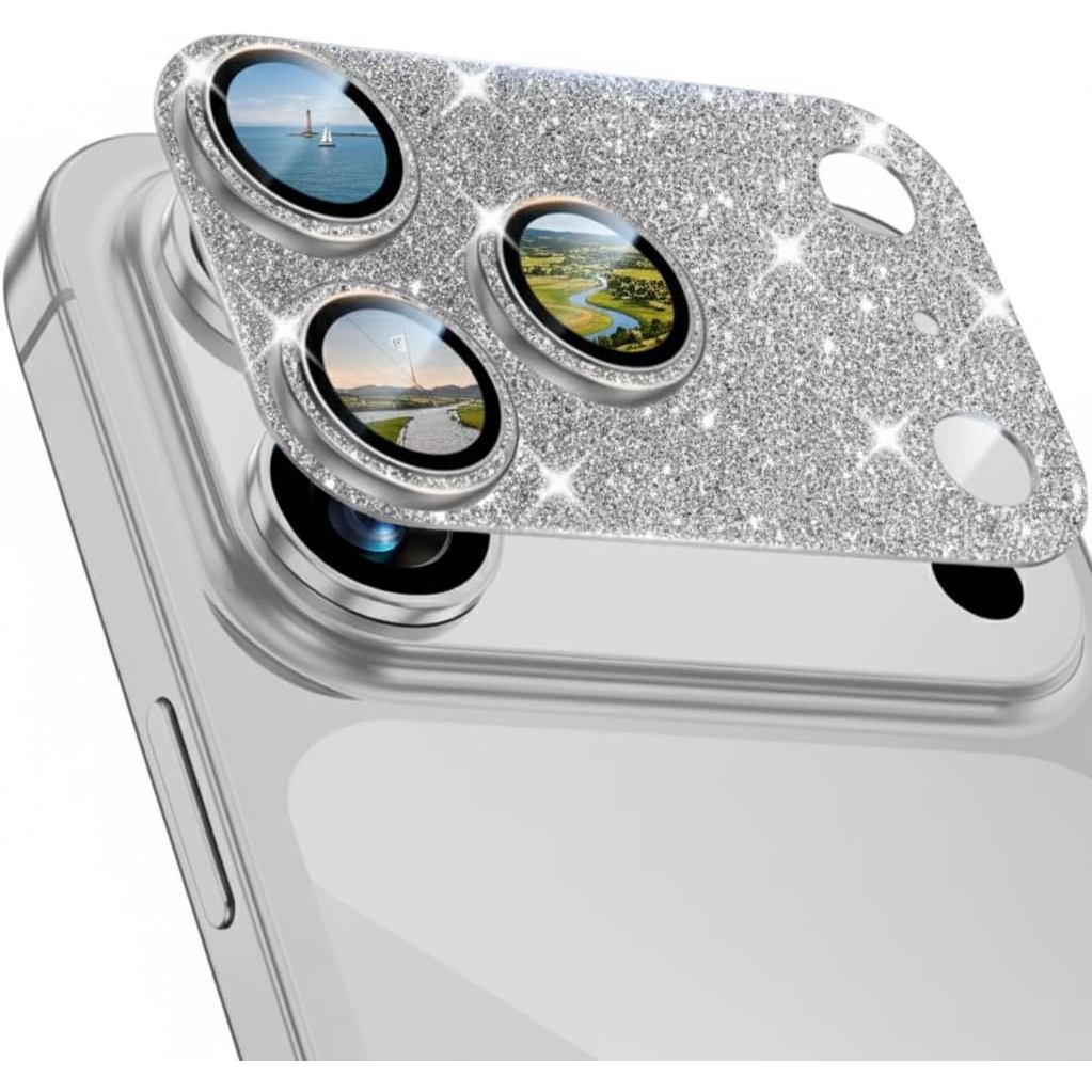 Glitter Bling Ring ตัวป้องกันเลนส์กล้องสําหรับ iPhone 17 Pro Max ผู้หญิง, ความแข็ง 9H ตัวป้องกันเลนส