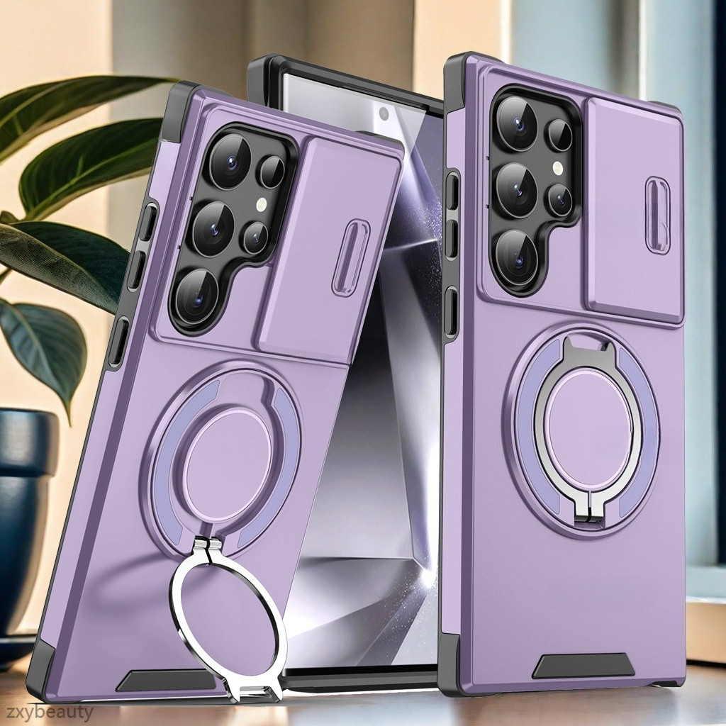 เหมาะสําหรับ Samsung Galaxy S26 S25 S24 Ultra S23 S22 Plus 5G FE 2026 กรณีเกราะกันกระแทกสไลด์เคสโทรศัพท์แม่เหล็กขาตั้งเลนส์ป้องกันใหม่ฝาครอบป้องกัน