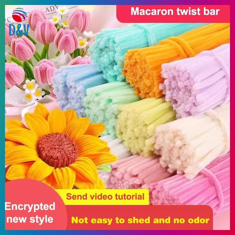 D&V 100 ชิ้น Fuzzy ลวด Chenille Stems DIY แถบ Twist Bar Anvil Wire Craft หัตถกรรมวัสดุ Plush Tube Cr