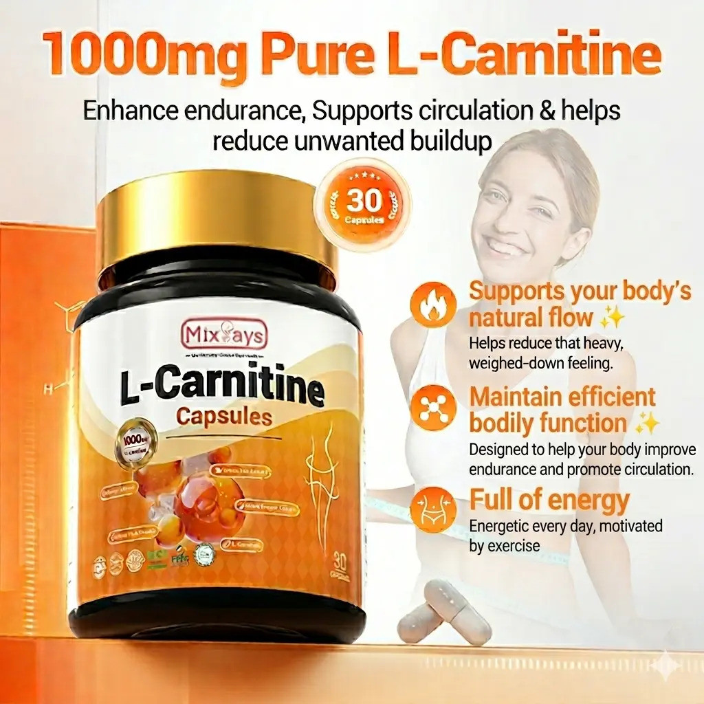 【MixSays】 L-Carnitine 1000mg | Dengan L-Carnitine, Teh Hijau, Halia, Ekstrak Lada Hitam dan Serbuk B