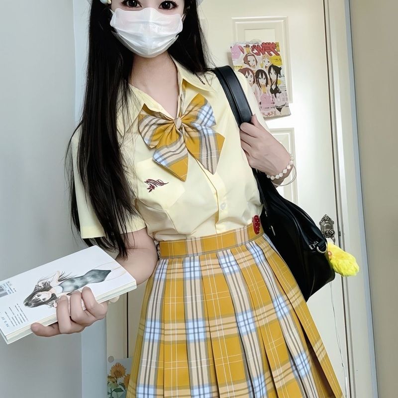 橘子酱《银杏》原创jk格裙正版半身裙A字裙学院风百褶裙百搭制服4.21Orange Jam "Ginkgo" Original JK Plaid Skirt Authentic Half Skirt 