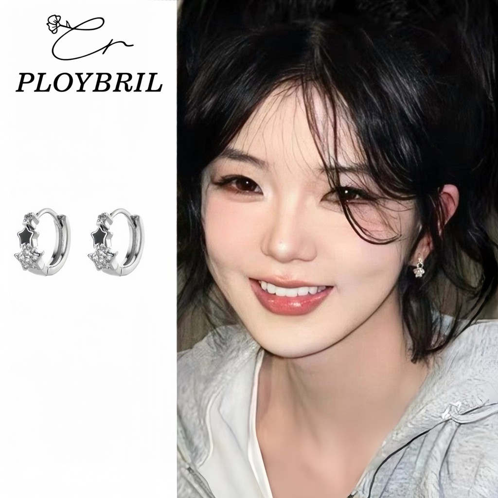 Elegant Shining คริสตัล Star Unisex รอบ Hoop ต่างหูสําหรับผู้ชายผู้หญิง Pop Party Street วงกลมหูเครื่องประดับทุกวันE071