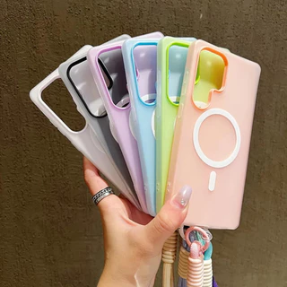 เคสเคลือบสีลูกกวาด For Samsung A57 A37 A17 A07 A56 A16 A06 A36 A35 A55 A54 A53 A26 S26 Ultra พร้อมปกอ่อนเชือกเส้นเล็ก