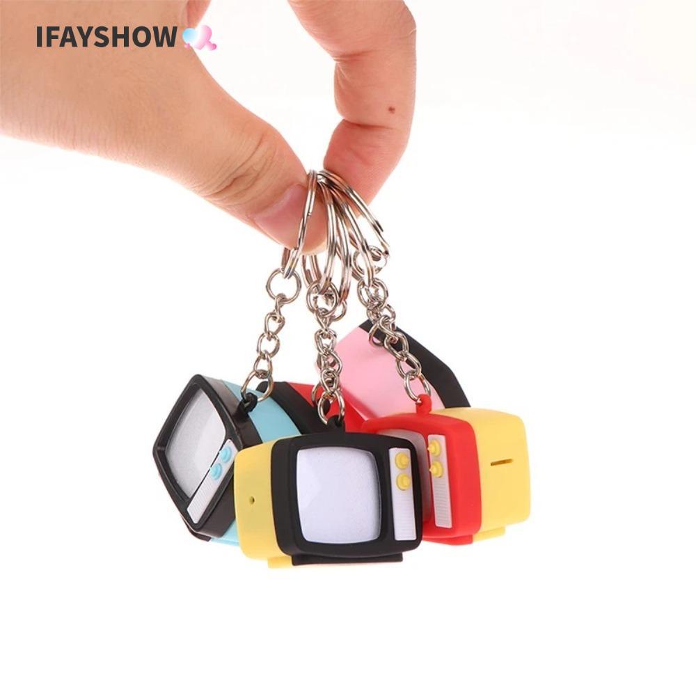 IFAYSHOW พวงกุญแจ Led, จี้พวงกุญแจโทรทัศน์ย้อนยุค, ของเล่นโมเดลทีวีขนาดเล็กทีวีทีวีรถ Key Chain Home