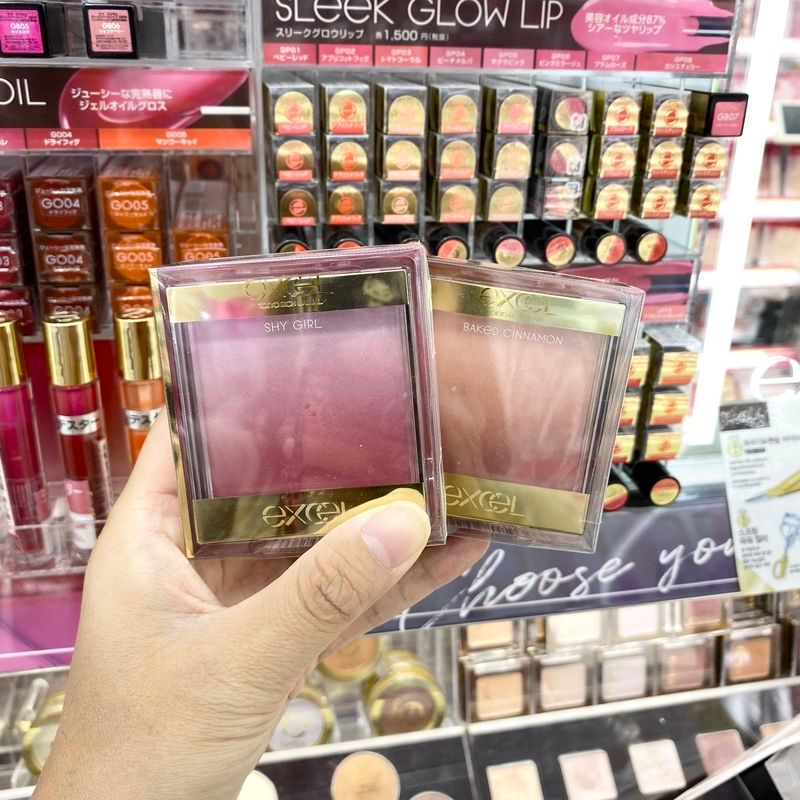 Japan excel Gradient Blush Highlight All-in-One Plate Peach Orange Blush ของแท้ Nude Makeup Natural 