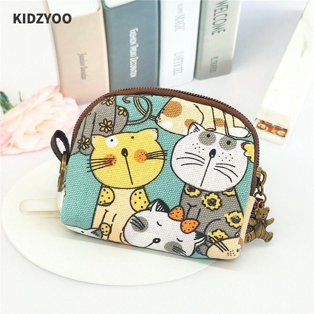KIDZYOO กระเป๋าใส่เหรียญและแบ่งเงินแบบมินิ ดีไซน์การ์ตูนจากผ้าใบ สำหรับผู้หญิง