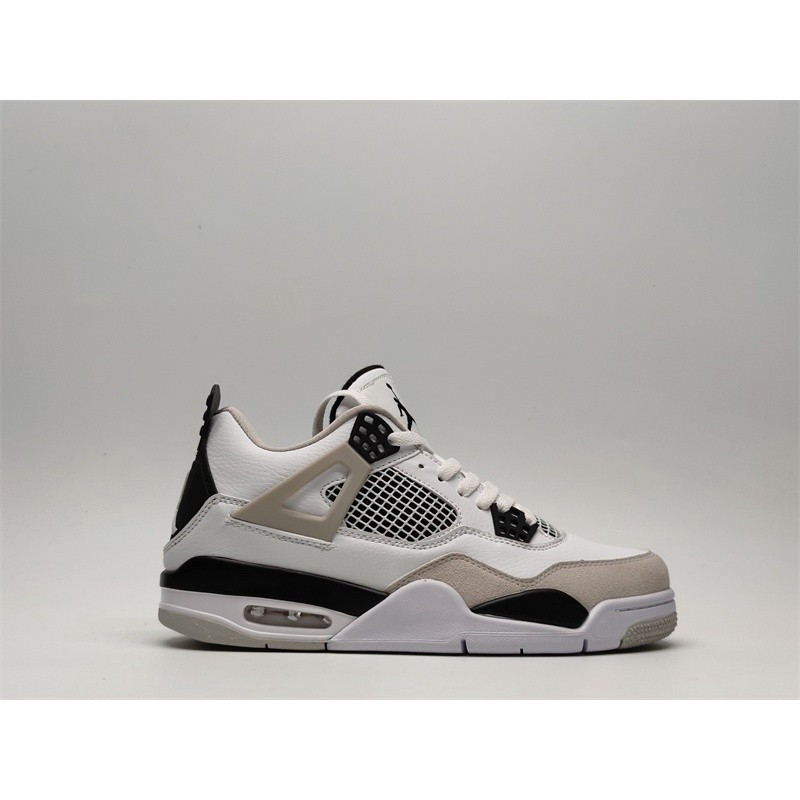 พร้อมสต็อก AIRJORDAN 4 AJ4 retro "Military black" GS White cement รองเท้าบาสเก็ตบอลผู้ชายที่ทนต่อการ