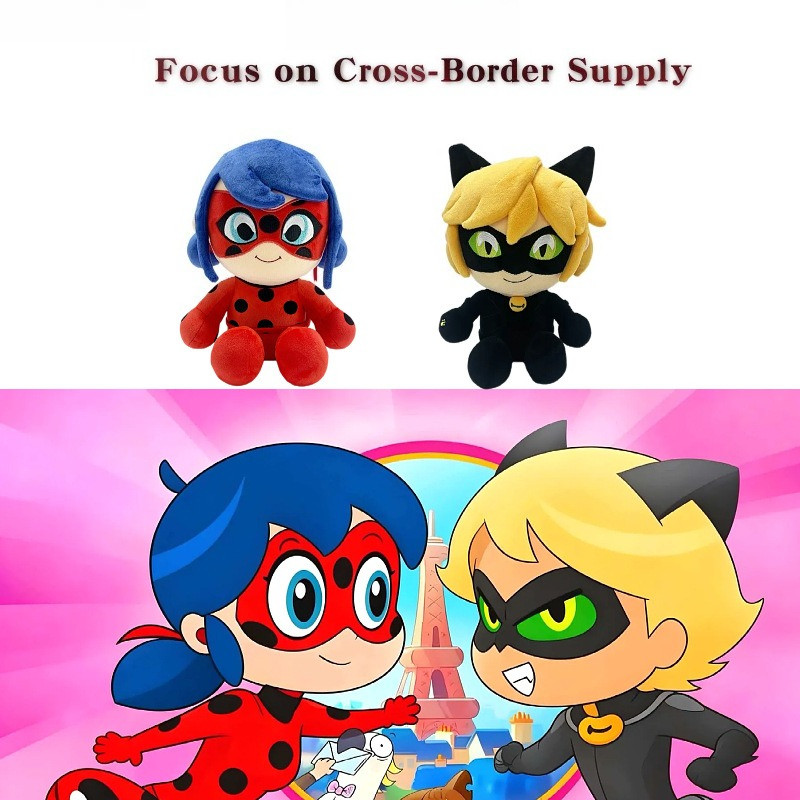 ชุดของเล่นตุ๊กตา Miraculous Ladybug & Cat Noir ตุ๊กตายัดไส้สําหรับแฟนๆเด็ก