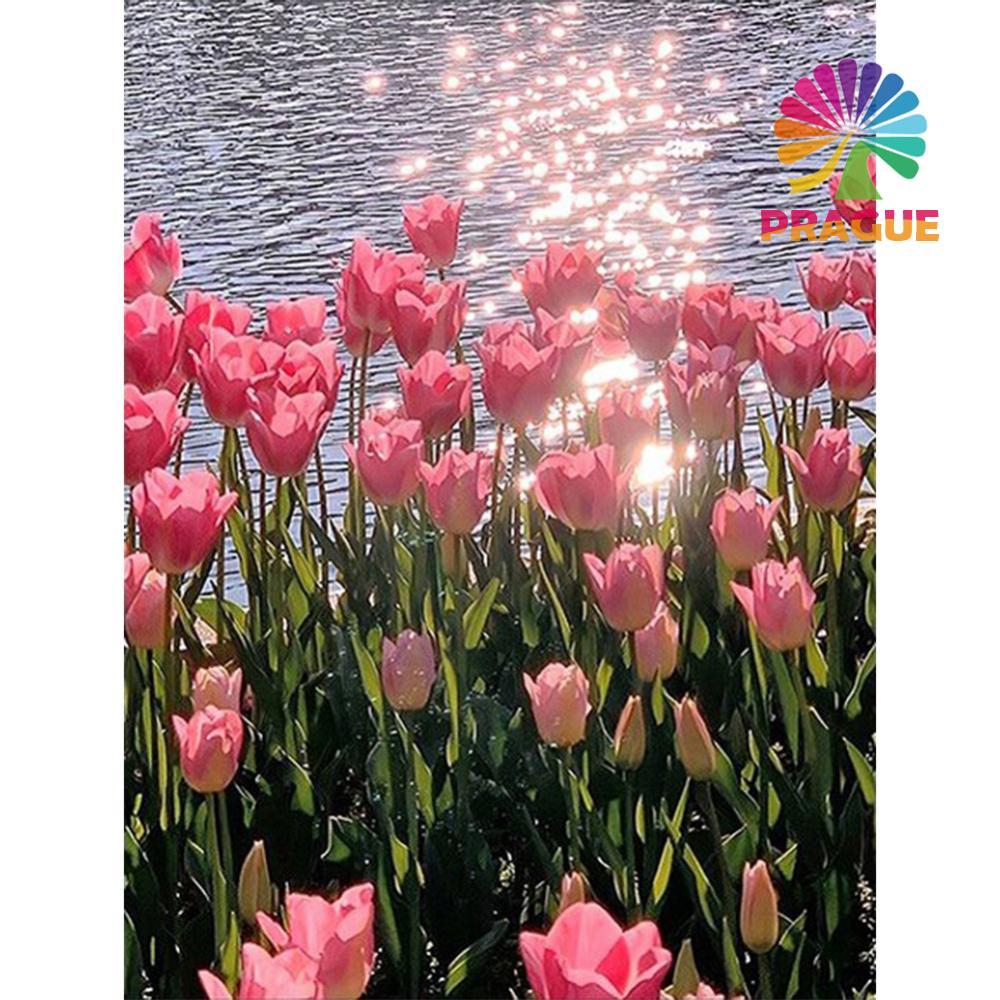 5D DIY ภาพวาดเพชรเต็มรูปแบบเจาะดอกทิวลิปโดย Lake Wall Decor Rhinestone